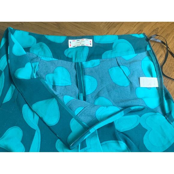 Dear Drew Barrymore Romantic High Waisted Wide Leg Teal Hearts Pants Size 4 - Picture 5 of 12